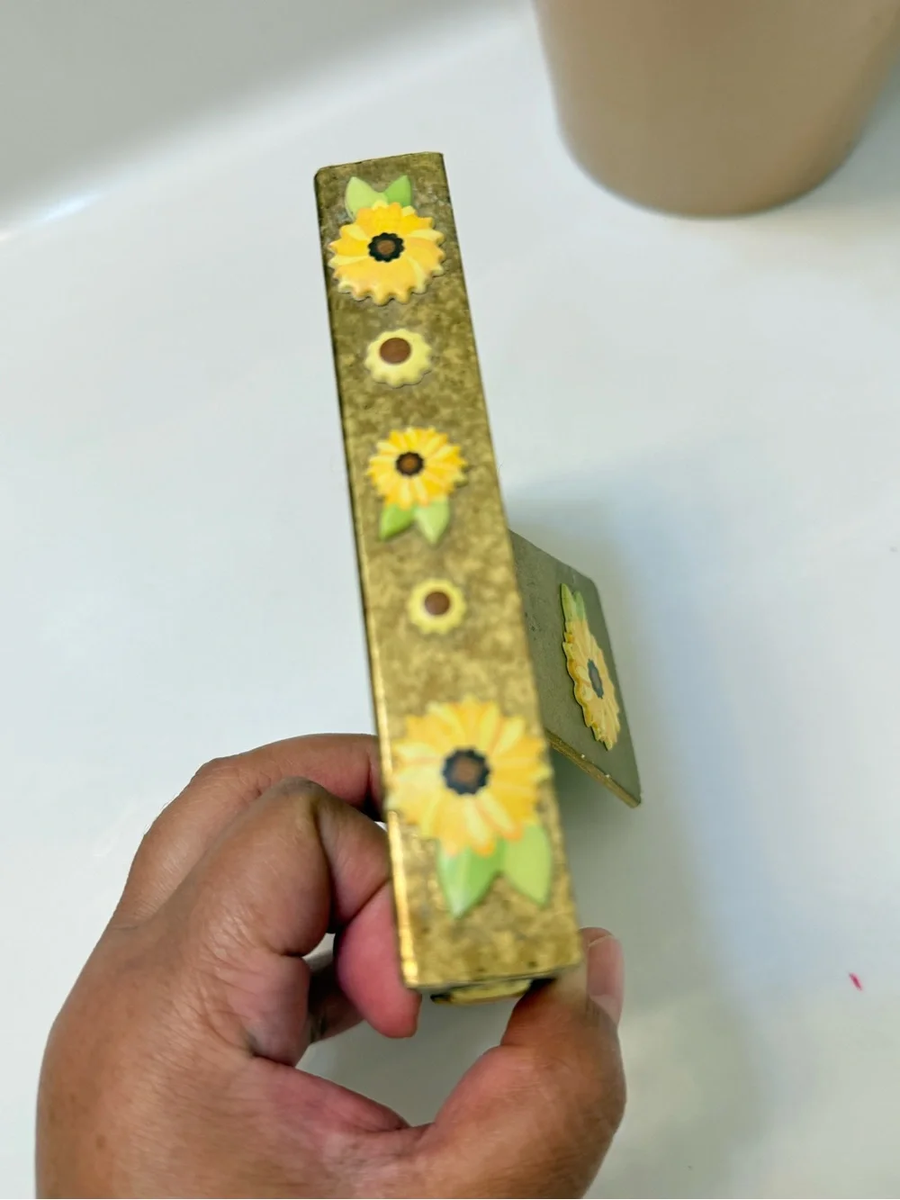 Gold Floral Accent Frame with Yellow Flower Details 4x4